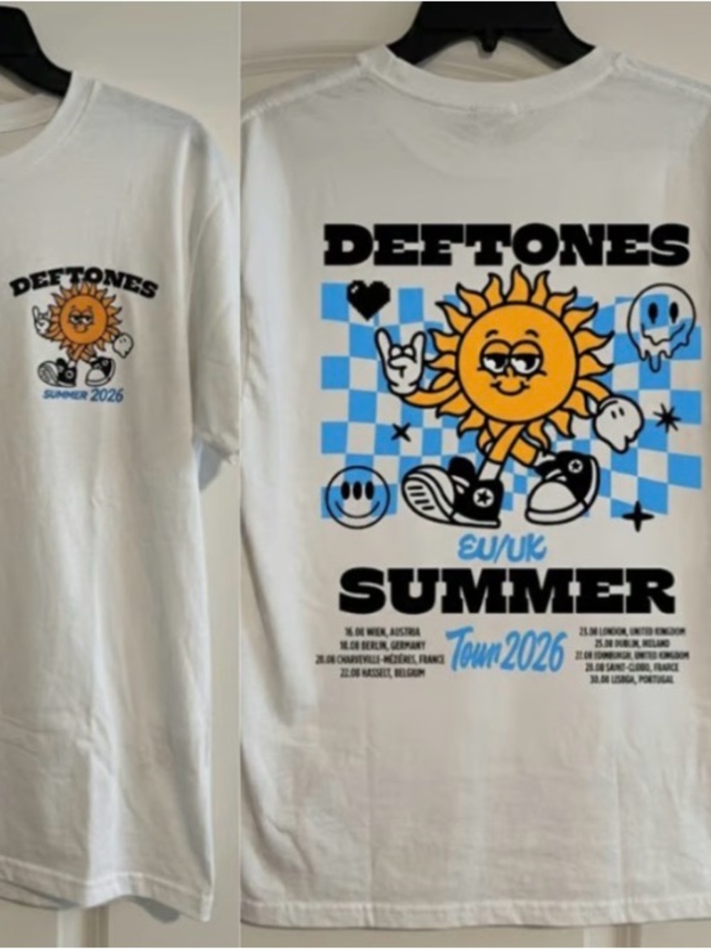 Deftones Summer Tour 2026 Sun Character Retro Y2K Graphic White Cotton T-Shirt
